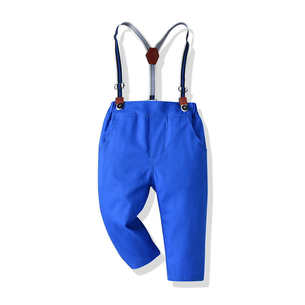 Autumn Boys' Suspender Suit with Plaid Shirt