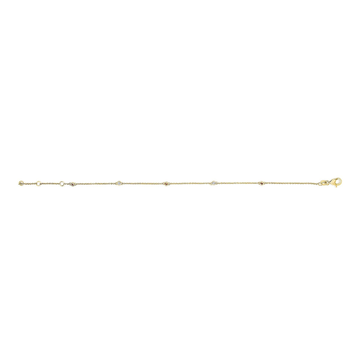 14K Yellow Gold Alternating Red Ruby and White Diamond Bezel Station Chain Bracelet (I-J Color, SI2-I1 Clarity) - 7.5" Inches