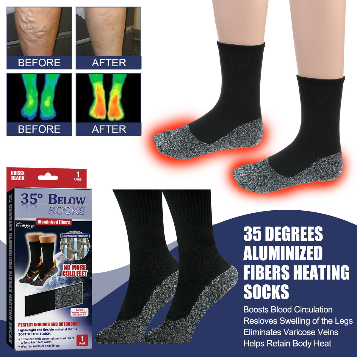 South Moon 35°C Aluminum Fiber Heated Socks for Comfort
