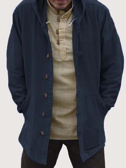 Retro Hooded Long Sleeve Casual Jacket in Solid Color