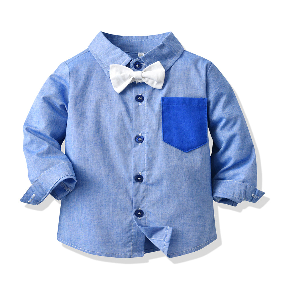 Autumn Boys' Suspender Suit with Plaid Shirt