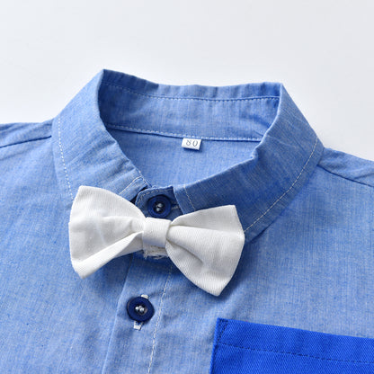 Autumn Boys' Suspender Suit with Plaid Shirt