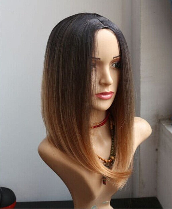 Fashionable Black to Light Brown Ombre Wig with Center Part