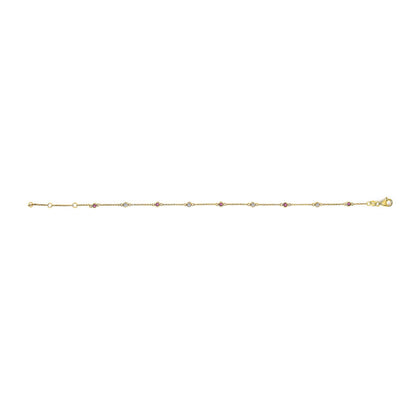 14K Yellow Gold Alternating Red Ruby and White Diamond Bezel Station Chain Bracelet (I-J Color, SI2-I1 Clarity) - 8" Inches