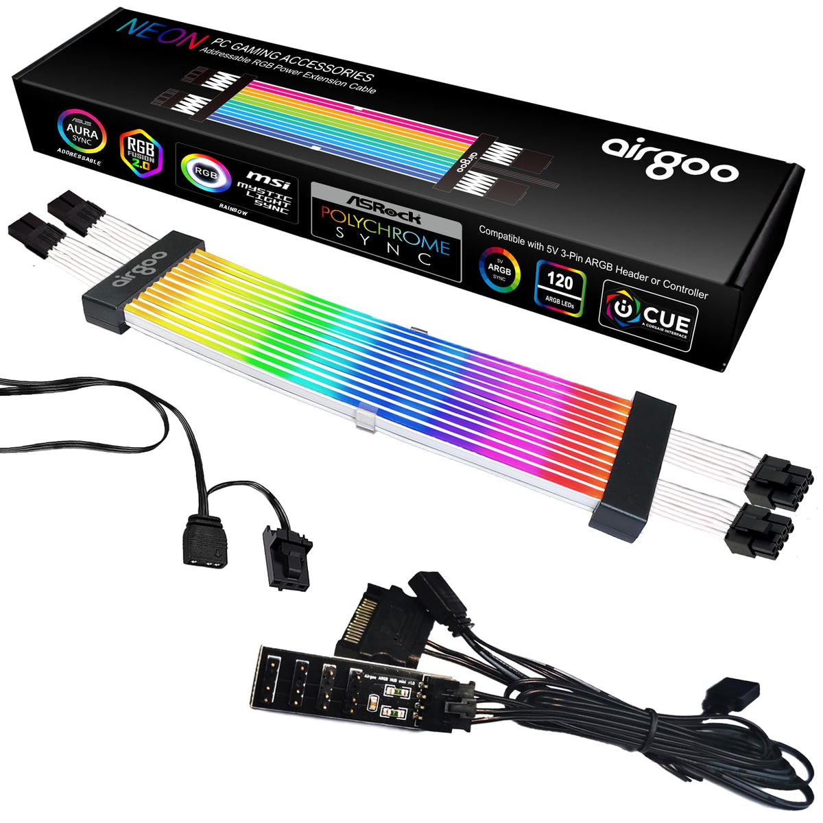 airgoo Addressable RGB Dual 8 PIN (6+2) GPU Cable V2 Addressable RGB VGA Power Cable for Dual 8 PIN GPU VGA PCIe Connector for ASUS GIGABYTE MSI ASRock Motherboard 5V 3pin ARGB Header