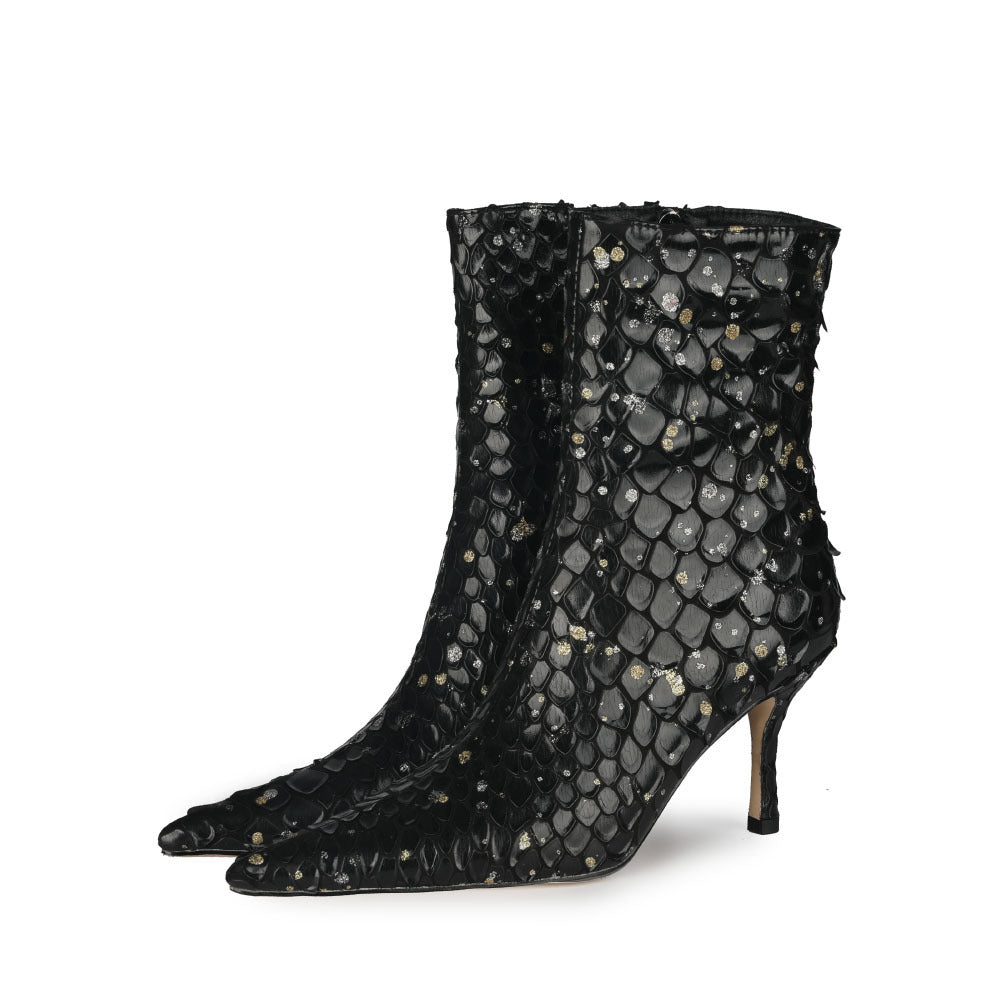 Spring Solid Color Sexy Fish Scale Ankle Boots