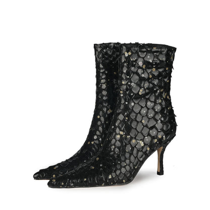 Spring Solid Color Sexy Fish Scale Ankle Boots