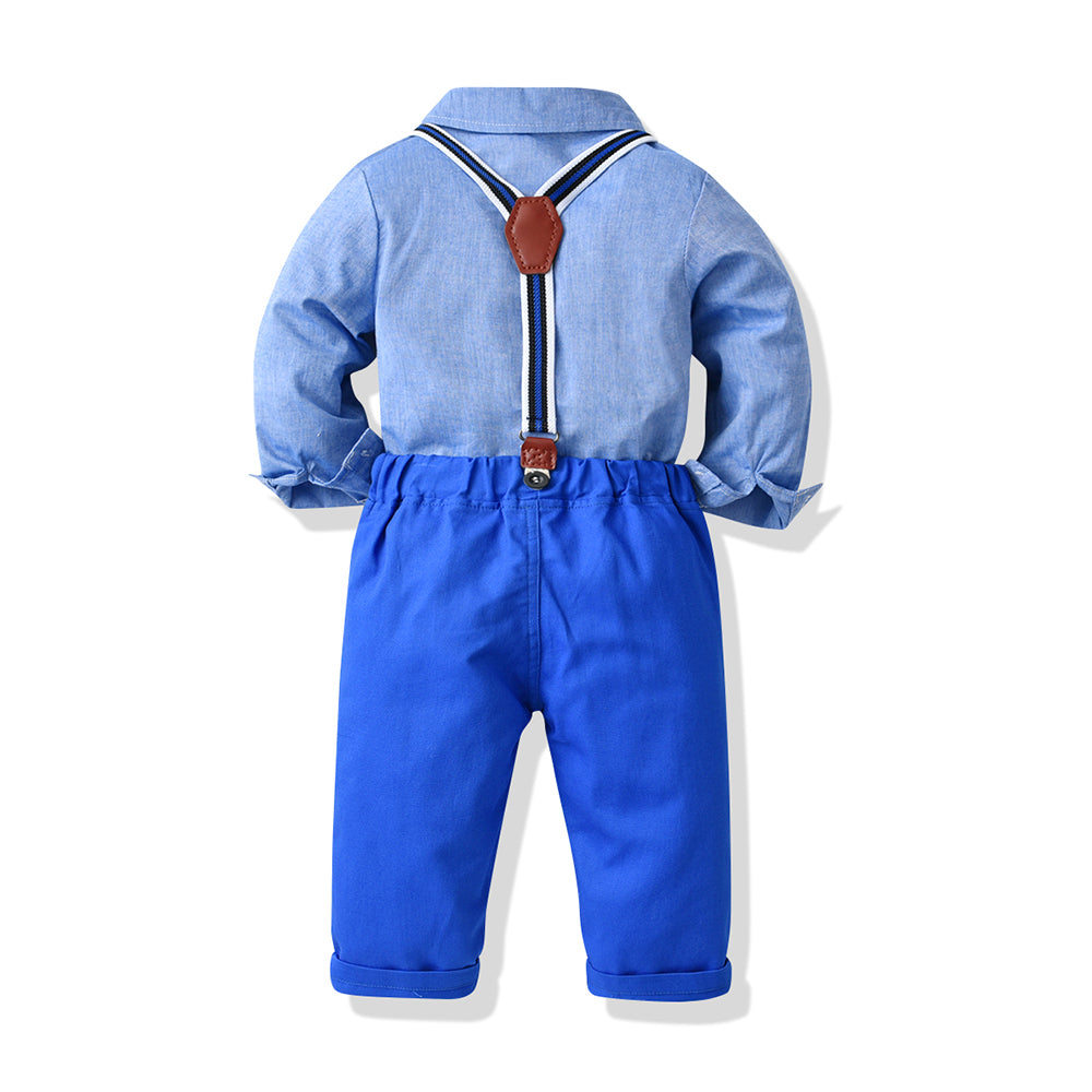 Autumn Boys' Suspender Suit with Plaid Shirt