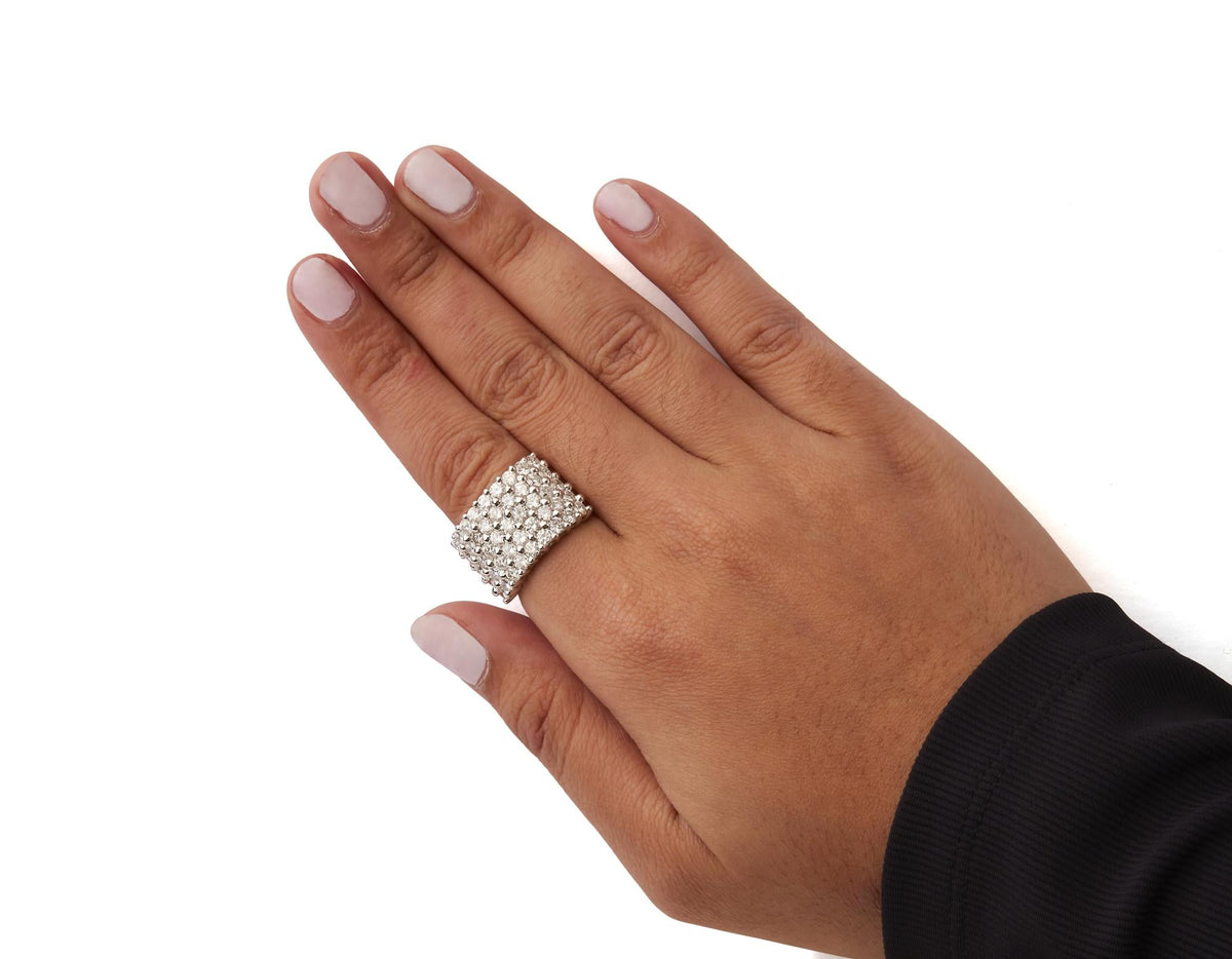 14k White Gold 4.0 Cttw Diamond 5 Row Ring Band (I-J Color, I1-I2 Clarity)