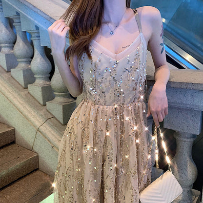 V-Neck Sequin Hollow Back Sexy Maxi Dress
