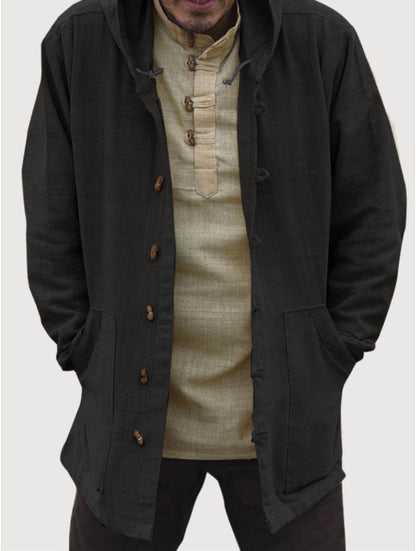 Retro Hooded Long Sleeve Casual Jacket in Solid Color