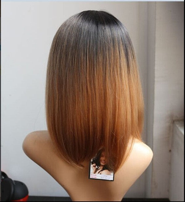 Fashionable Black to Light Brown Ombre Wig with Center Part