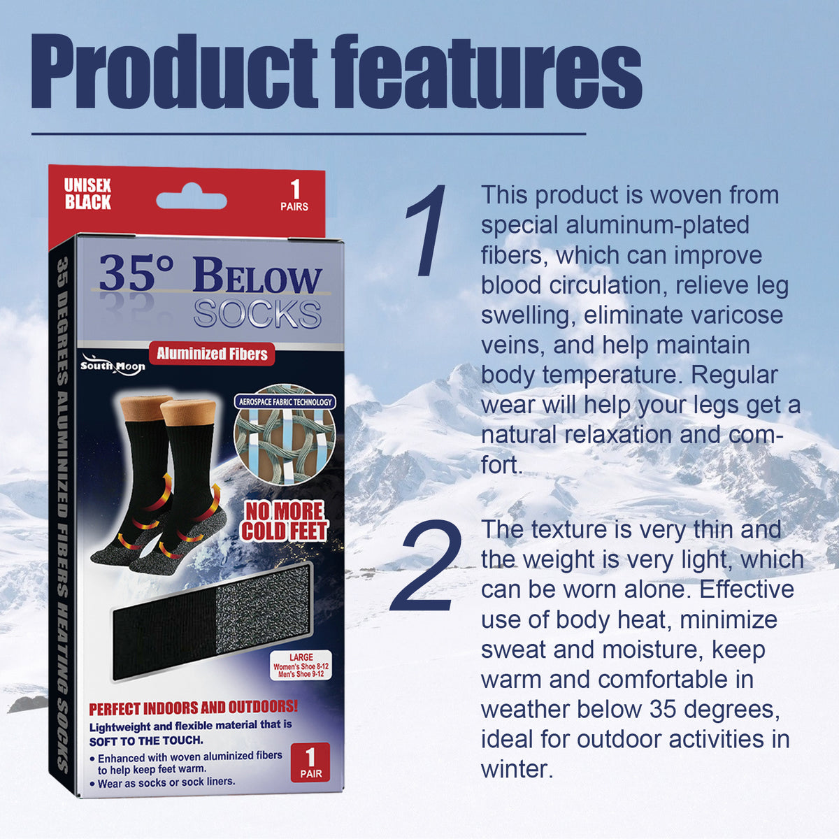 South Moon 35°C Aluminum Fiber Heated Socks for Comfort