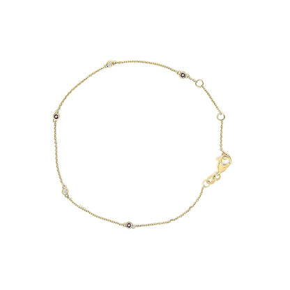 14K Yellow Gold Alternating Red Ruby and White Diamond Bezel Station Chain Bracelet (I-J Color, SI2-I1 Clarity) - 7.5" Inches
