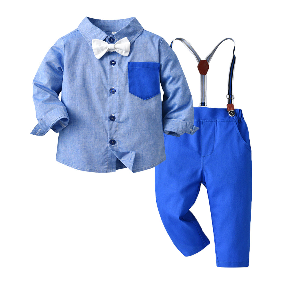 Autumn Boys' Suspender Suit with Plaid Shirt
