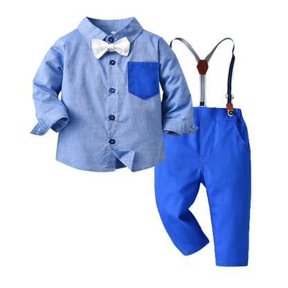 Autumn Boys' Suspender Suit with Plaid Shirt