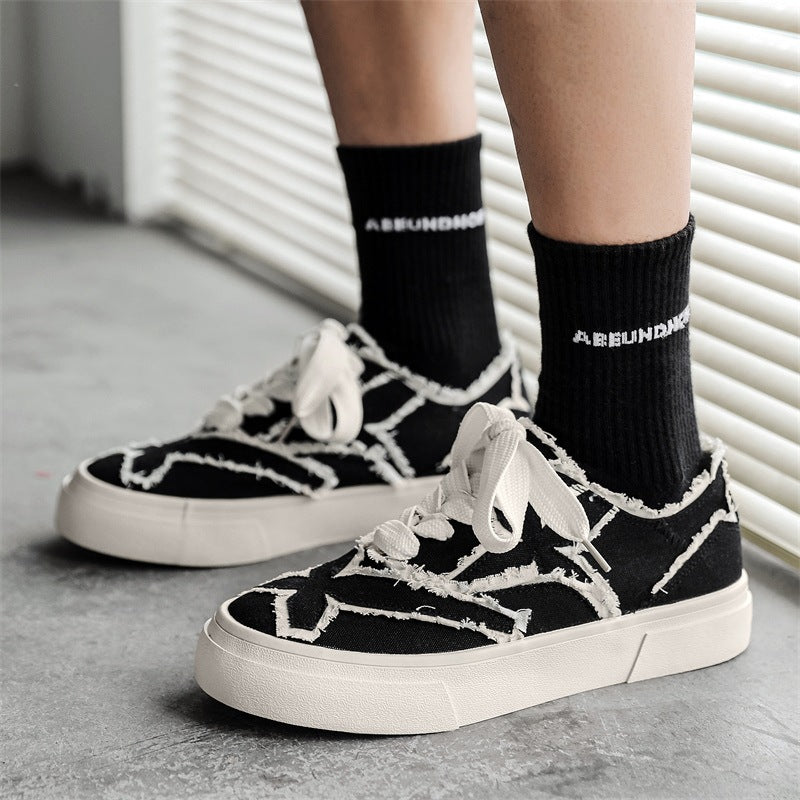 Handmade Women's Canvas Shoes with Floral Edge Design