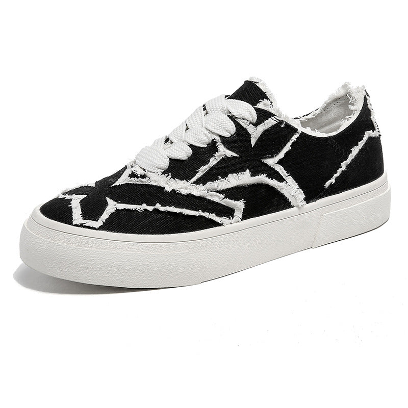 Handmade Women's Canvas Shoes with Floral Edge Design