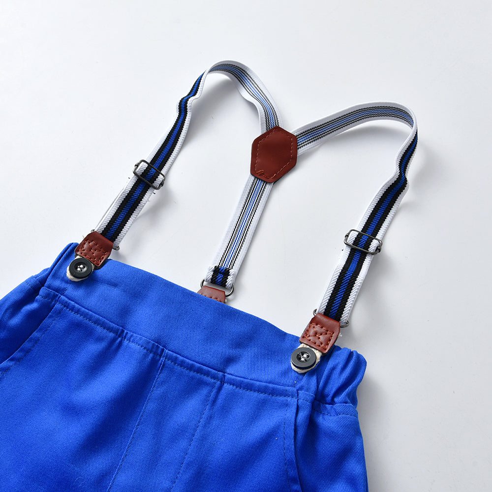 Autumn Boys' Suspender Suit with Plaid Shirt