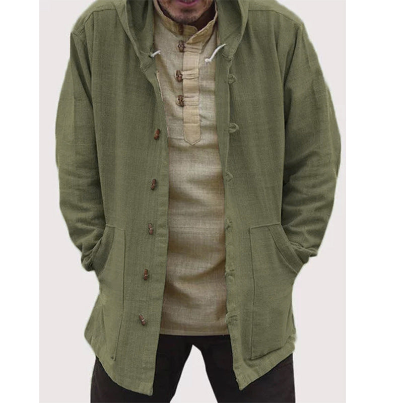 Retro Hooded Long Sleeve Casual Jacket in Solid Color