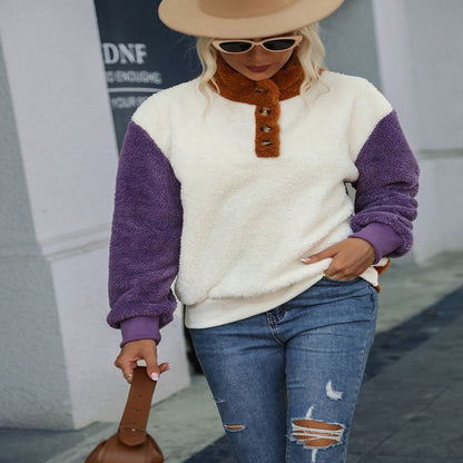 Ladies Plush Round Neck Long Sleeve Pullover Sweater