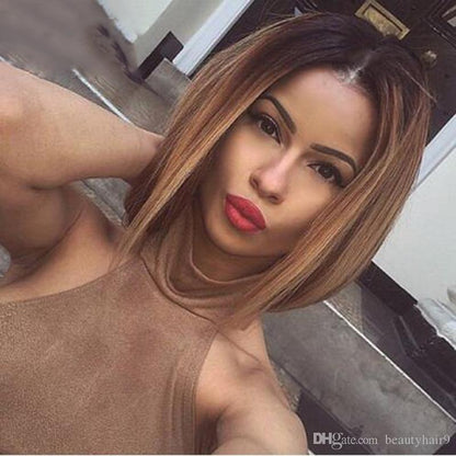 Fashionable Black to Light Brown Ombre Wig with Center Part