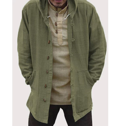 Retro Hooded Long Sleeve Casual Jacket in Solid Color