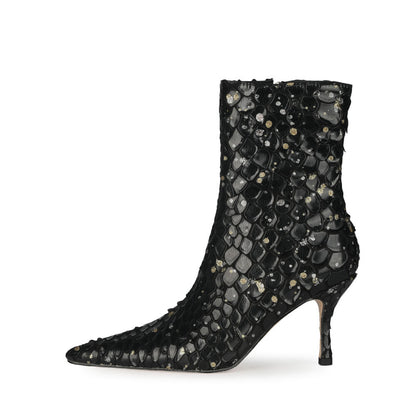 Spring Solid Color Sexy Fish Scale Ankle Boots